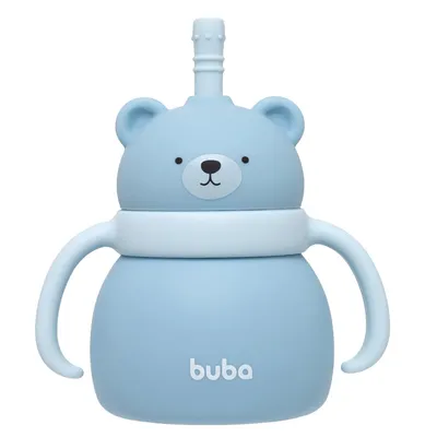 Copo Buba em Silicone com Canudo Ursinho Azul  200 ml