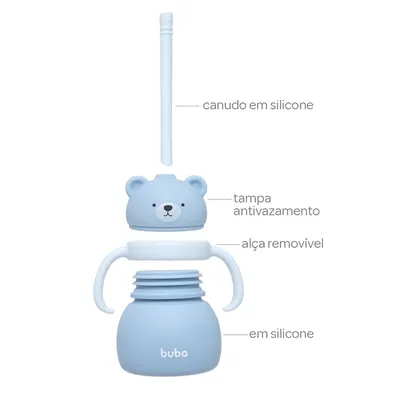 Copo Buba em Silicone com Canudo Ursinho Azul  200 ml