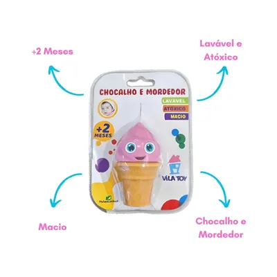 Mordedor Infantil Vila Toy Chocalho Sorvete \r\nRosa