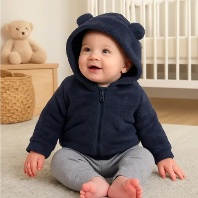 Jaqueta Bebê Din Don Em Pelo Fleece Com Capuz E Zíper