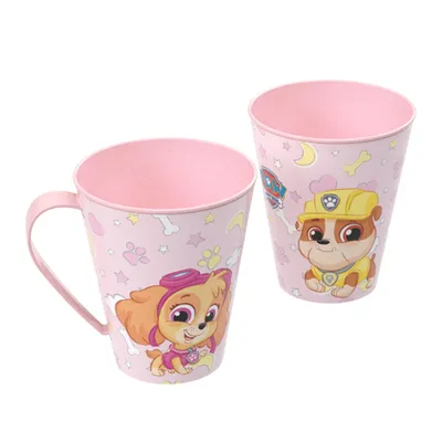 Caneca Plasútil Patrulha Canina Skye E Rubble Rosa 360ml