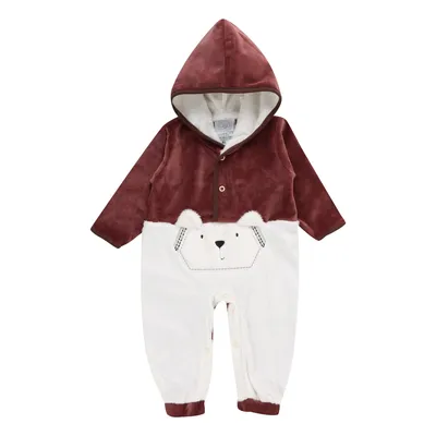 Macacão Longo Baby Gijo Em Plush Pelúcia Bordado Urso Capuz