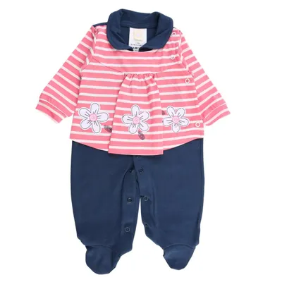 Macacão Longo Bebê Din Don Bordado Flores