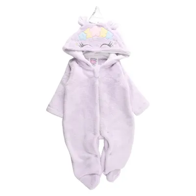 Macacão Longo Bebê Din Don Com Capuz De Unicórnio