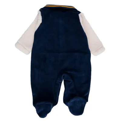 Macacão Longo Plush Bebê Din Don Bordado Urso Apache