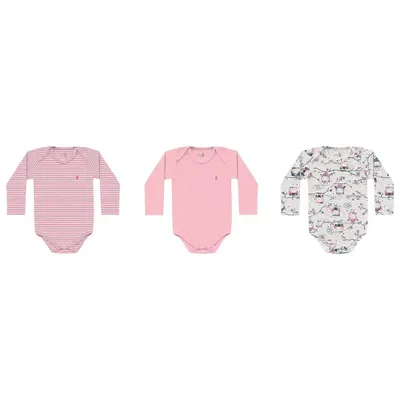 Kit Body Kiko Baby Manga Longa 03 Peças Listrado e Estampado Kit Body Kiko Baby Manga Longa 03 Peças Listrado e Estampado