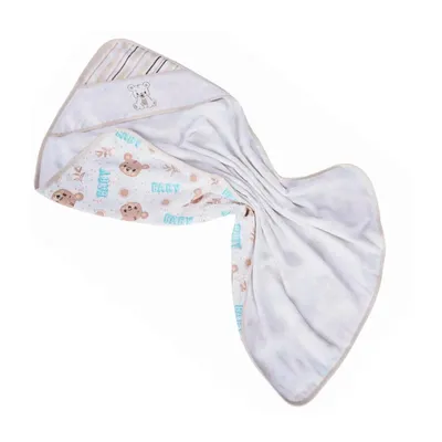 Toalha De Banho Minasrey Baby Nice Felpa Capuz Bordado Bege