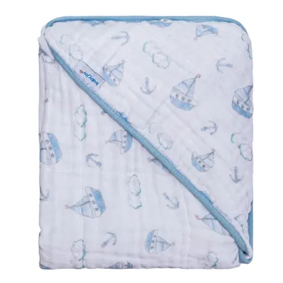 Toalha De Banho Baby Joy Soft Capuz De Canto Barquinhos Toalha De Banho Baby Joy Soft Capuz De Canto Barquinhos