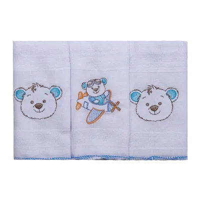 Kit Pano De Boca Incomfral Bublim Liso Com Bordado - 03 Peças