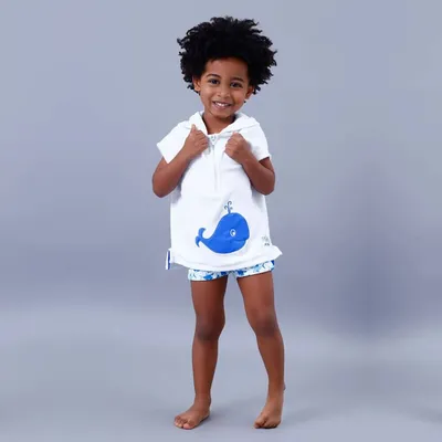 Roupão Com Capuz Gijo Kids Com Bordado De Baleia Menino Roupão Com Capuz Gijo Kids Com Bordado De Baleia Menino