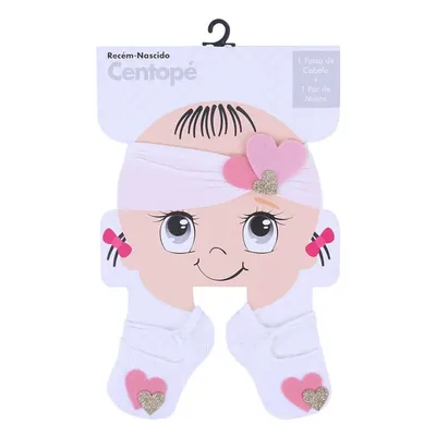 Kit Centopé Recém-Nascido Faixa De Cabelo + Meia Sapatilha Branca Kit Centopé Recém-Nascido Faixa De Cabelo + Meia Sapatilha Branca