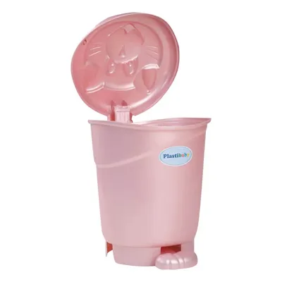 Lixeira Plastibaby Para Bebê Com Pedal 8 Litros Rosa Gato