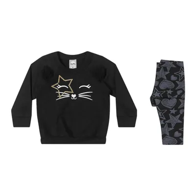 Conjunto Kely Kety Blusa Moletom Estampa Gatinha + Legging Conjunto Kely Kety Blusa Moletom Estampa Gatinha + Legging