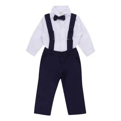 Conjunto Din Don Camisa Manga Longa + Calça + Gravata + Suspensório