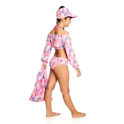 Biquíni Everly Cropped Manga Longa Cavalo Marinho + Calcinha Biquíni Everly Cropped Manga Longa Cavalo Marinho + Calcinha