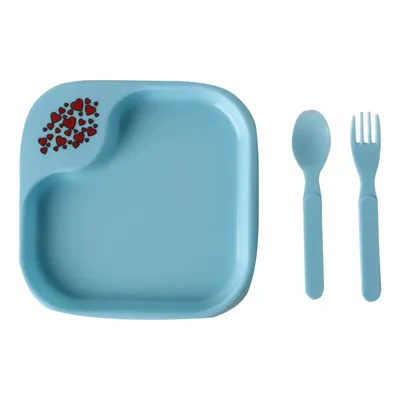 Prato Plastibaby Pin Pin Com Talheres Azul Leitoso Prato Plastibaby Pin Pin Com Talheres Azul Leitoso