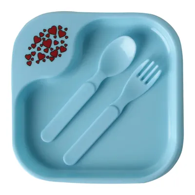 Prato Plastibaby Pin Pin Com Talheres Azul Leitoso Prato Plastibaby Pin Pin Com Talheres Azul Leitoso