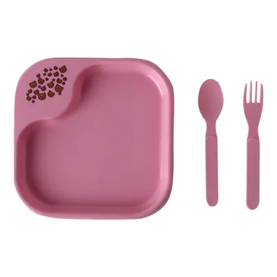 Prato Plastibaby Pin Pin Com Talheres Rosa Prato Plastibaby Pin Pin Com Talheres Rosa