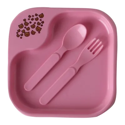 Prato Plastibaby Pin Pin Com Talheres Rosa Prato Plastibaby Pin Pin Com Talheres Rosa