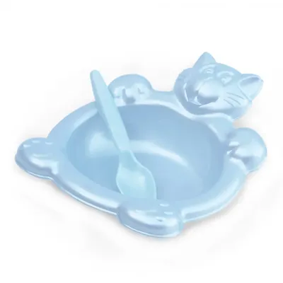 Prato De Bebê Plastibaby Com Colher Azul Perolado Prato De Bebê Plastibaby Com Colher Azul Perolado