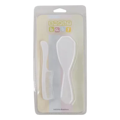 Kit Pente e  Escova Bebê Branco Sem Estampa