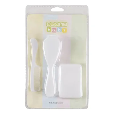 Kit Pente Escova e Saboneteira para Bebê Branco Kit Pente Escova e Saboneteira para Bebê Branco