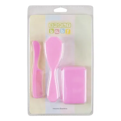 Kit Pente Escova e Saboneteira para Bebê Rosa Kit Pente Escova e Saboneteira para Bebê Rosa