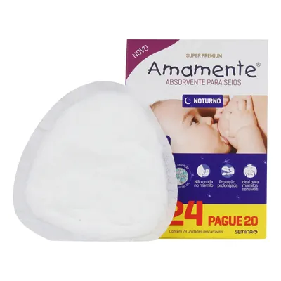 Absorvente Para Seios Noturno Amamente Com 24 Unidades Absorvente Para Seios Noturno Amamente Com 24 Unidades