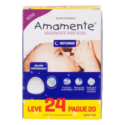 Absorvente Para Seios Noturno Amamente Com 24 Unidades Absorvente Para Seios Noturno Amamente Com 24 Unidades