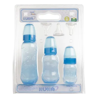 Kit Mamadeira Kuka Aquarela Bico Universal 03 Unidades Azul