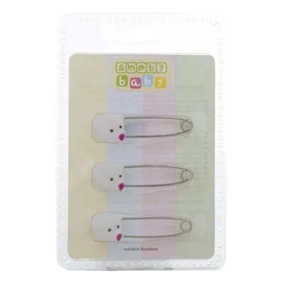 Kit Alfinete para Fralda com 3 Peças - Ursinho Branco