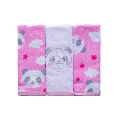 Toalha De Boca Incomfral Bambi Estampa Panda Menina Com 03 Peças Toalha De Boca Incomfral Bambi Estampa Panda Menina Com 03 Peças