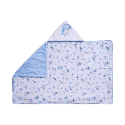 Toalha Com Capuz Baby Joy Bordado Fundo Do Mar
