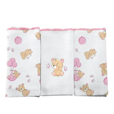 Kit Pano De Boca Incomfral Bercinho Estampa Ursa - 03 Peças