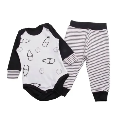 Conjunto Bebê Tiki Liki Body Manga Longa Milk + Calça