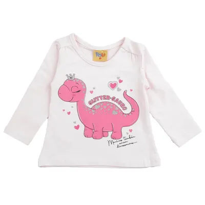 Blusa Bebê Rolú Manga Longa Estampa Dinossauro Com Glitter