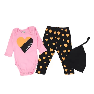 Conjunto Bebê Dengos E Cia Estampa Coração - 03 Peças