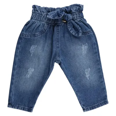 Calça Jeans Bebê Din Don Detalhes Rasgos E Laço