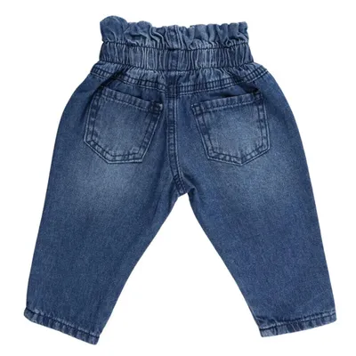 Calça Jeans Bebê Din Don Detalhes Rasgos E Laço