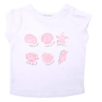 Conjunto Bebê Din Don Blusa Estampa Concha + Shorts Com Babado Conjunto Bebê Din Don Blusa Estampa Concha + Shorts Com Babado