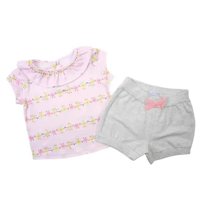 Conjunto Baby Gijo Blusa Estampa Frutas Com Babados + Shorts