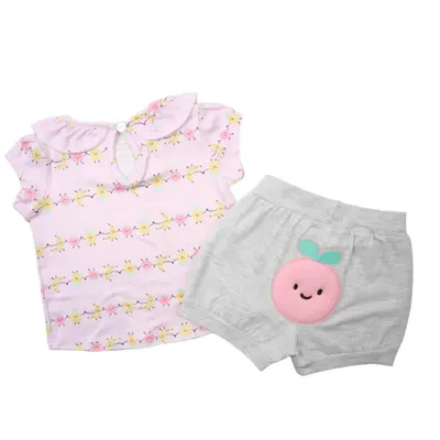 Conjunto Baby Gijo Blusa Estampa Frutas Com Babados + Shorts