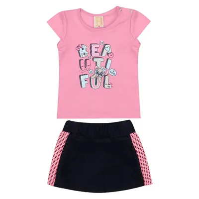 Conjunto Bebê Hrradinhos Blusa Estampada + Saía Moletom Conjunto Bebê Hrradinhos Blusa Estampada + Saía Moletom