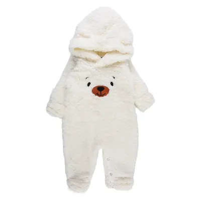 Macacão Longo Bebê Din Don Bordado Urso Com Capuz