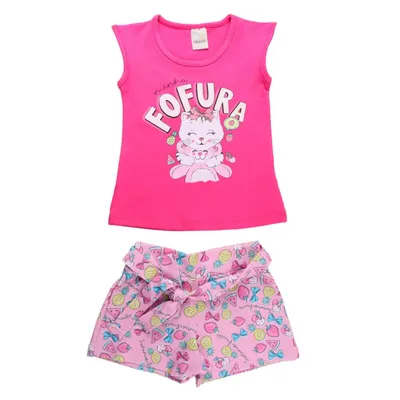 Conjunto Infantil Ralakids Regata Estampa Gatinha + Shorts Conjunto Infantil Ralakids Regata Estampa Gatinha + Shorts