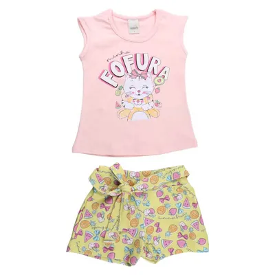 Conjunto Infantil Ralakids Regata Estampa Gatinha + Shorts Conjunto Infantil Ralakids Regata Estampa Gatinha + Shorts
