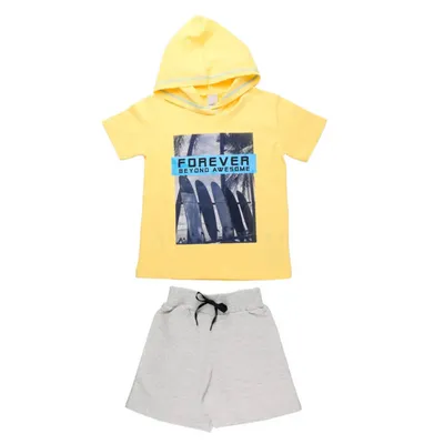 Conjunto Infantil Ralakids Camiseta Com Capuz + Bermuda Conjunto Infantil Ralakids Camiseta Com Capuz + Bermuda