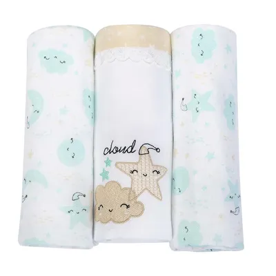 Kit Manta Cueiro Rolinho Minasrey Alvinha Cloud - 03 Unidades