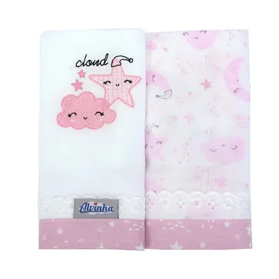 Kit Fralda Minasrey Bordada Alvinha Cloud - 02 Peças