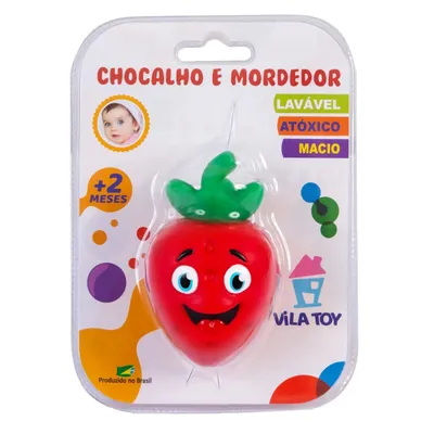 Chocalho E Mordedor Bebê Vila Toy Morango Chocalho E Mordedor Bebê Vila Toy Morango